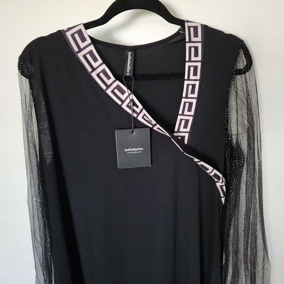 Just Fashion Now Womens Elegant Black Dress Sheer Glitter Sleeves Size Large - Picture 4 of 5